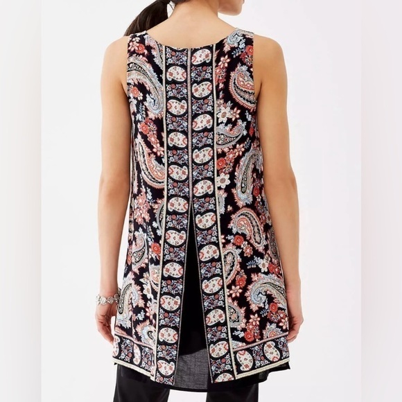 J.Jill Boho Sleeveless Floral Paisley Tunic Top Flyaway Back Red Black Sz SP - Picture 10 of 16